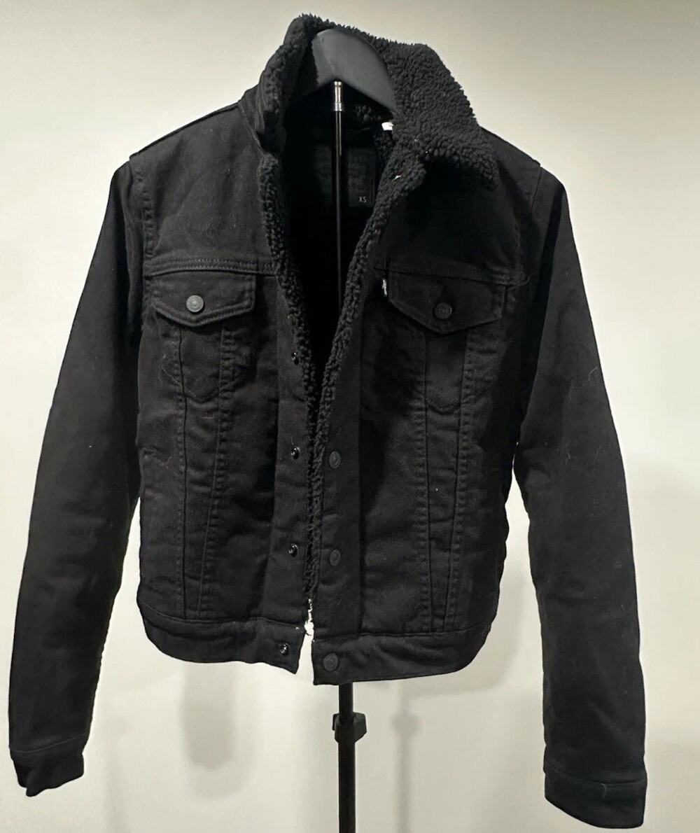 Levi’s Womens Black Canvas Sherpa Lined Original Trucker Jacket Size XS